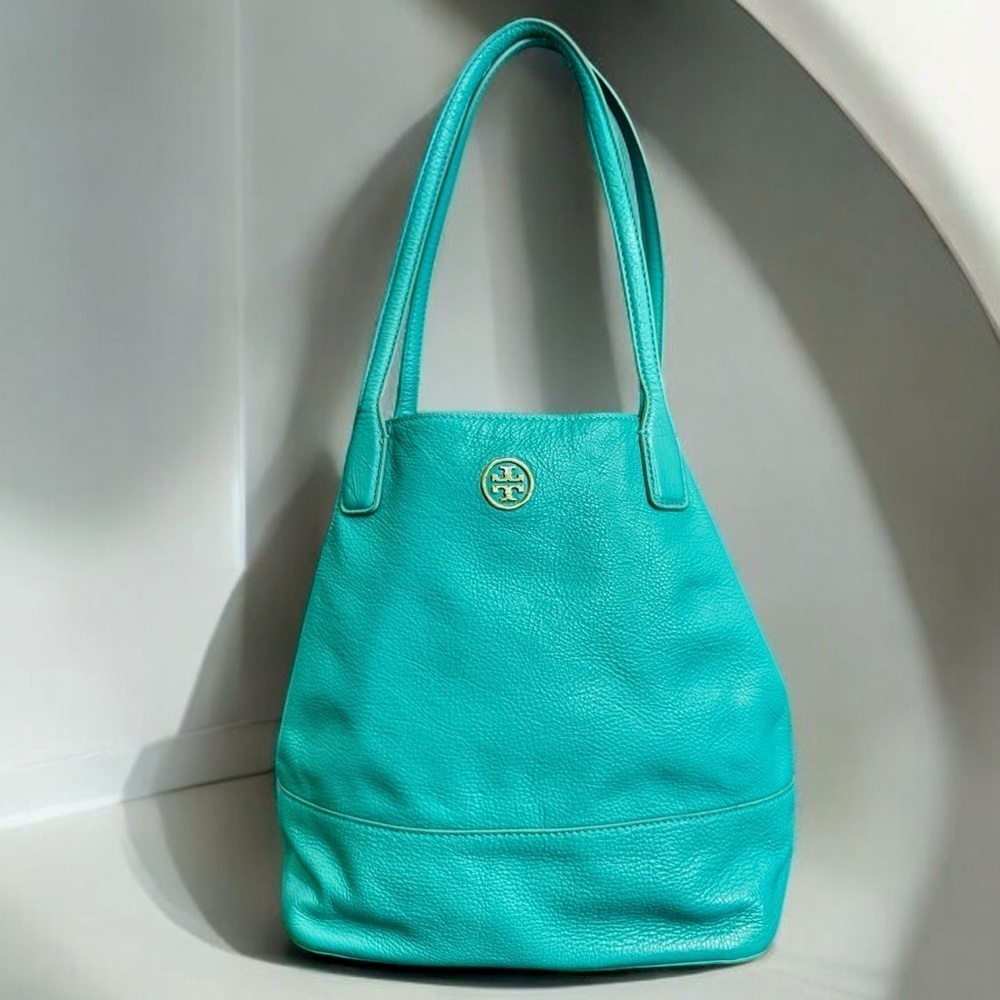 Tory Burch Aqua Turquoise Leather Michelle Tote - Picture 6 of 13